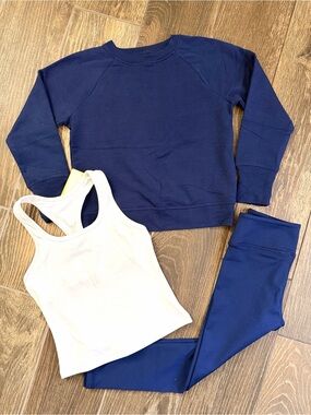 J.Crew Girls’ Navy Active Crewneck Sweatshirt/ Active Legging/ Racerback Tank—XS
